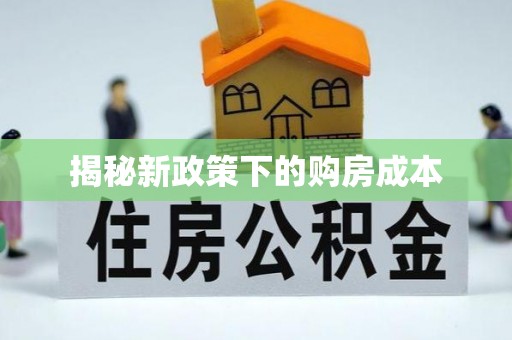 万安揭秘新政策下的购房成本